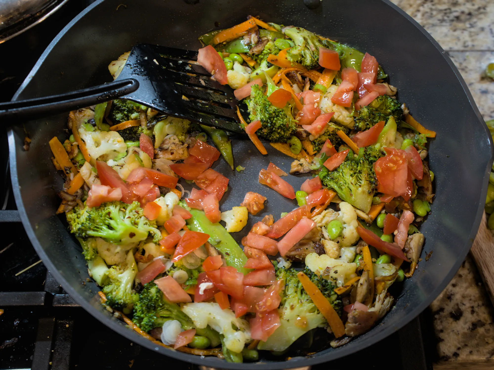 Food in a large skillet