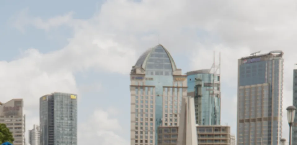 A portion of a raw image showing a faded blue skyline