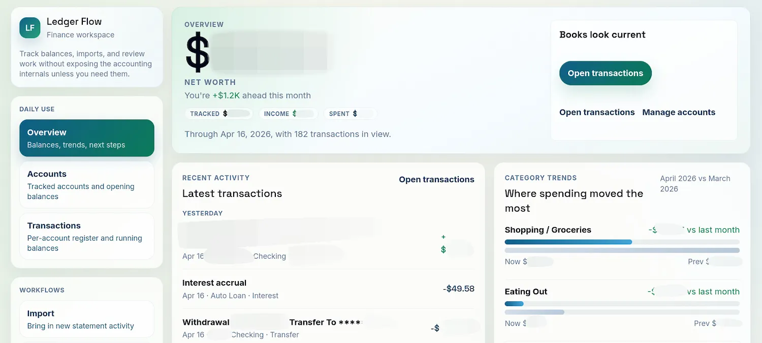 A screenshot of the main page of a personal finance web app