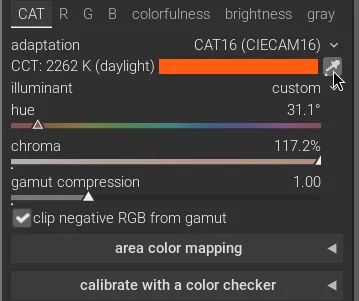 A screenshot of the CAT tab of the color calibration module