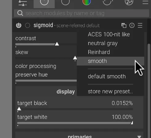 Applying a preset in Darktable
