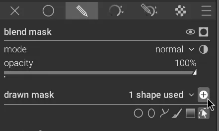 A screenshot highlighting the mask inversion button in a Darktable module