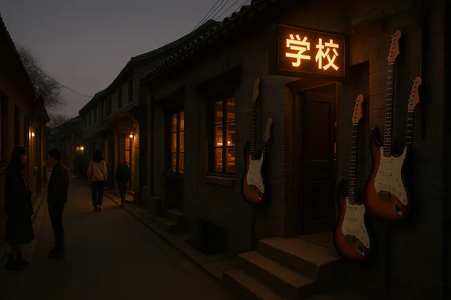 ChatGPT’s rendering of an alleyway bar named School (in Chinese)