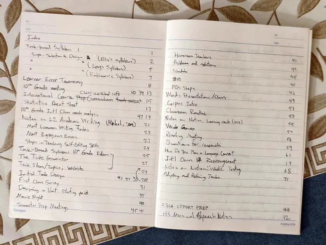 The index of my notebook on curriculum development