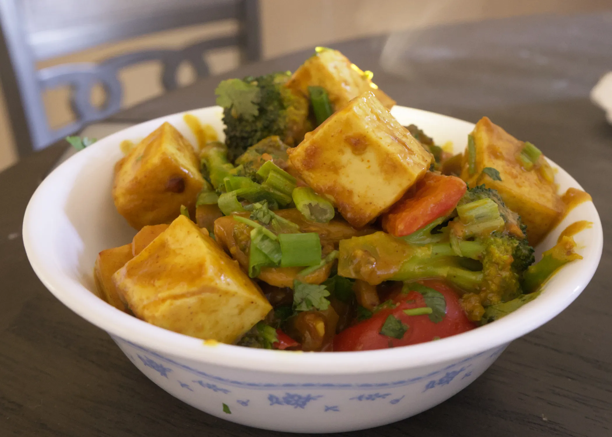 Tofu in a peanut butter curry sauce