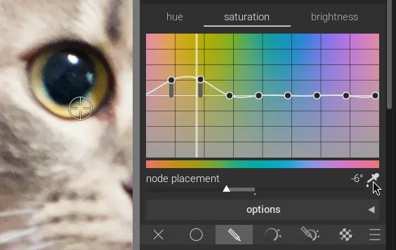 a screenshot showing how the eyedropper color picker works in the color EQ module